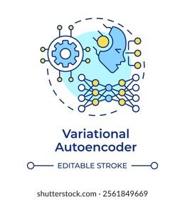 Variational autoencoder multi color concept icon. Generate new similar to original data. RAG technologies. Round shape line illustration. Abstract idea. Graphic design. Easy to use in article