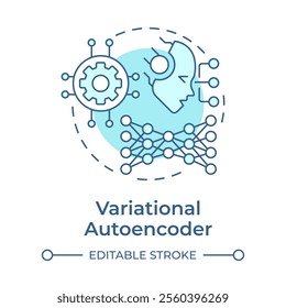 Variational autoencoder soft blue concept icon. Generate new similar to original data. RAG technologies. Round shape line illustration. Abstract idea. Graphic design. Easy to use in article