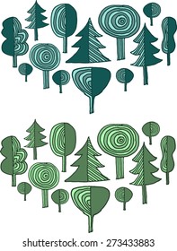 Variations of abstract trees in form of heart. Vector