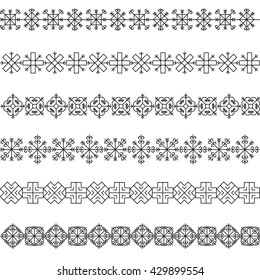 Variations of the ancient Latvian sun borders vector set -variable line-
