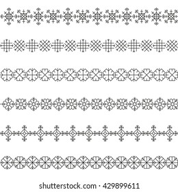 Variations of the ancient Latvian sun borders vector set -variable line-
