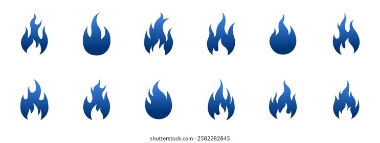 variations of blue flame icons in different styles suitable for design purposes.