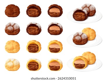 Variations of chocolate cream puffs