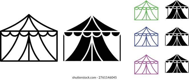 Variations of circus tent designs and structural diagrams with color highlights