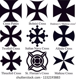 Variations of croses of Sovereign Order of St. John, of Rhodes and of Malta, founded in the Crusades. Today, theese croesses are used in Church, as wellas other institutions, predominantly in Italy.