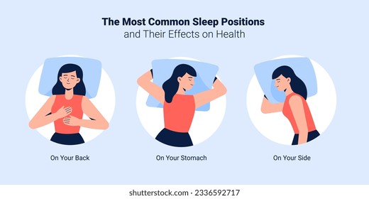 Variaciones de diferentes posiciones para dormir. Una joven está durmiendo en una almohada. Vista superior. Ilustración moderna vectorial para un cartel.