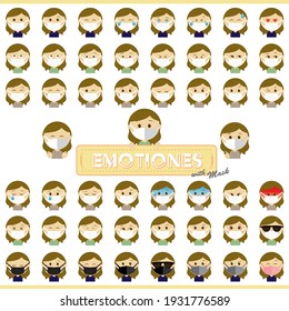 Variations of female facial expression illustrations