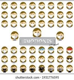 Variations of female facial expression illustrations