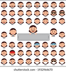 Variations of female facial expression illustrations