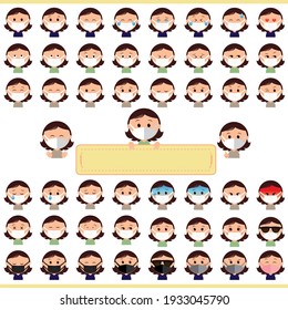 Variations of female facial expression illustrations
