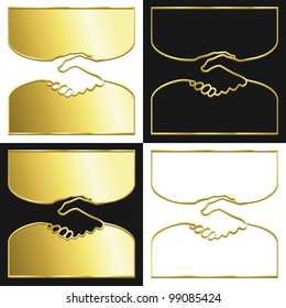 Variations of a handshake symbol in gold.
