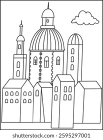 Variations of iconic government building designs showcasing architectural styles and elements. Coloring Page For Kids And Adults.