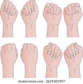 Variantes de dibujos de líneas de la parte delantera y trasera de una mano apretada
