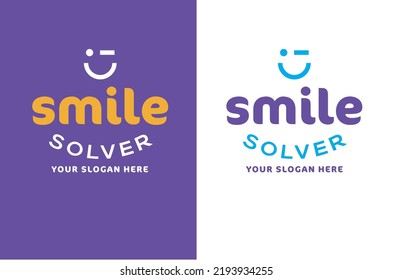 Variations of a logo  entitled 'Smile Solver' with an original icon depicting  someome smiling and winking at the same time. Suitable for the orthodontist or dentistry professions or comedy stores