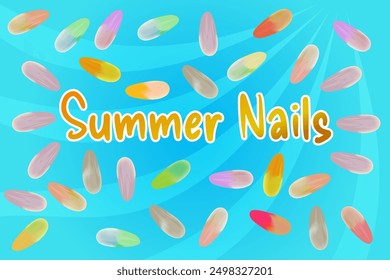 Variations of nail color with gradations for summer nails background 