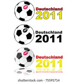 Variations on vector illustration showing a soccer ball with a lipstick mark on it, and the words 'Deutschland 2011' to represent the women's World Cup tournament