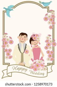 Variations on wedding cards.
Wedding card material.
Illustration of the bride and groom.
Design for the wedding.