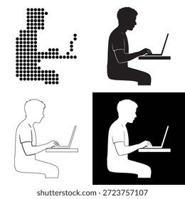 Variantes de una persona que trabaja en una computadora portátil, que representan el uso moderno de la computadora
