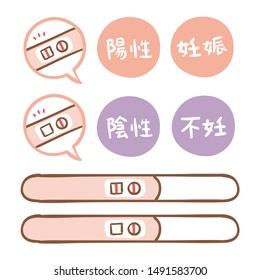 Variations in pregnancy test drugs.In Japanese, the words "pregnancy", "infertility", "positive" and "negative" are written.