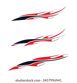 Variations of racing style abstract striped car wrap decals