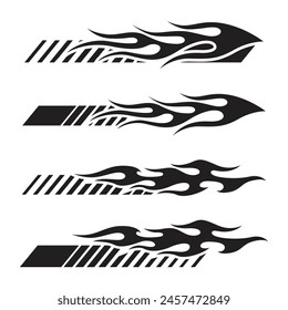 Variations of racing style car wrap vinyl stickers