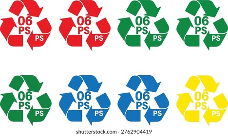 Variations of recycling symbols with polystyrene identification code 06 Vector