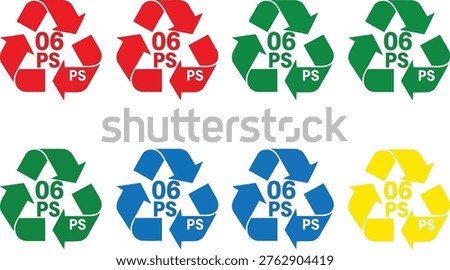 Variations of recycling symbols with polystyrene identification code 06 Vector