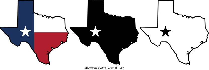 Variations of the texas state flag and outline map depiction