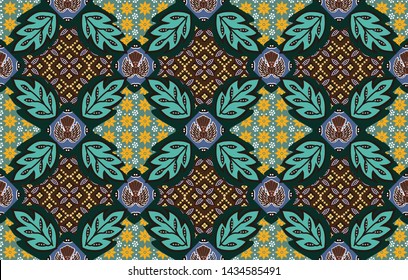 Variations of typical Indonesian batik designs, a mixture of leaf elements and fields