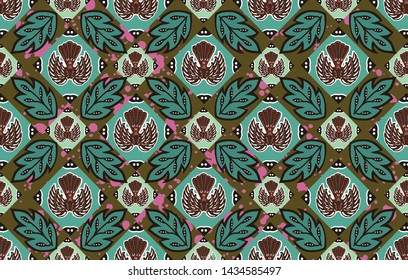 Variations of typical Indonesian batik designs, a mixture of leaf elements and fields