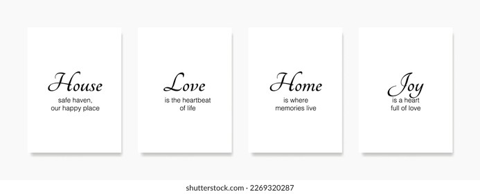 Las obras de arte mural le dan un toque acogedor a la sala de estar. La cita "Hogar es donde está el corazón" está impresa en un elegante tipo de letra sobre un fondo blanco, creando un ambiente minimalista y acogedor.