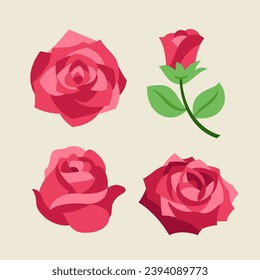 Variaty of flower roses in flat design illustration