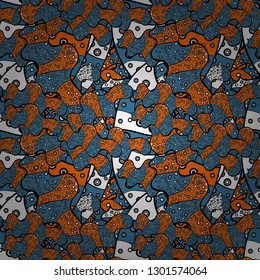 Varicoloblack, blue and orange vector seamless illustration. Design wrapping and gift paper, greeting cards, banner and posters design.