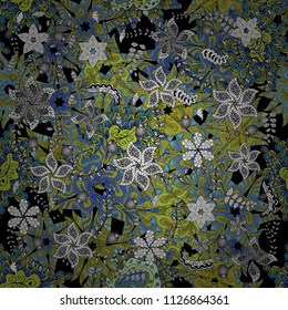 Varicoloblack, blue and yellow vector seamless illustration. Design wrapping and gift paper, greeting cards, banner and posters design.