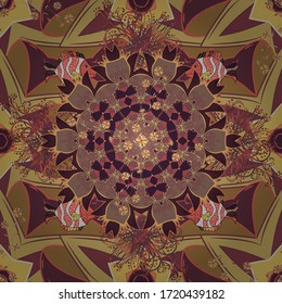 Vector Varicolobrown, beige y rosa perfectamente ilustrado.Color floral puro en la flor pequeña. Patrón tropical sin costuras con muchas flores abstractas marrones, beige y rosa. #ABFHUNSV