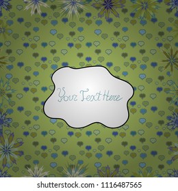 Varicologreen, white and blue vector seamless illustration. Tropical seamless pattern with many green, white and blue abstract flowers. Cute Floral pattern in the small flower.