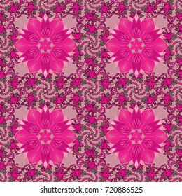 Varicolomagenta, neutral and pink vector seamless illustration. Tropical seamless pattern with many magenta, neutral and pink abstract flowers. Cute Floral pattern in the small flower.