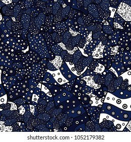 Varicolor black, blue and gray vector seamless illustration. Design wrapping and gift paper, greeting cards, banner and posters design.