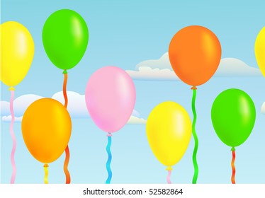 varicolored air balls on background sky