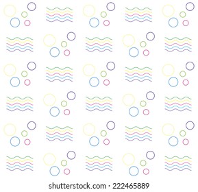 Varicolored bubbles and waves seamless geometric pattern