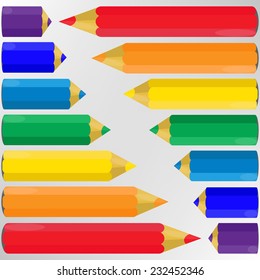 Varicolored color pencils set isolated on white background. Rainbow. Pencils of different sizes