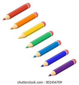 Varicolored color pencils set isolated on white background.