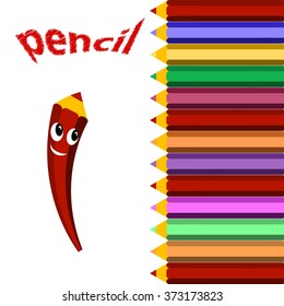 Varicolored color pencils set isolated on white background. Rainbow. Office supplies.