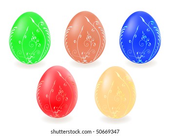 varicolored Easter eggs with drawing for meal for a holiday