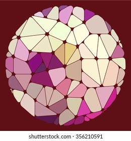 Varicolored geometric elements grouped in a circle on a purple background. Abstract vector illustration.