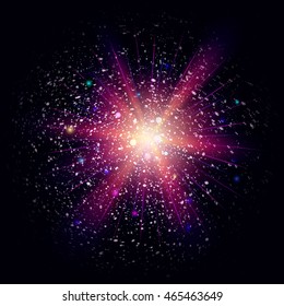 
Varicolored glitter particles background effect. Star dust sparks in explosion on black background. Vector Illustration