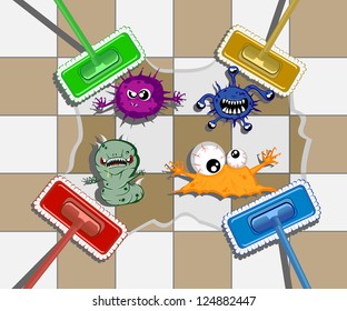 varicolored mops in action. vector illustration 4