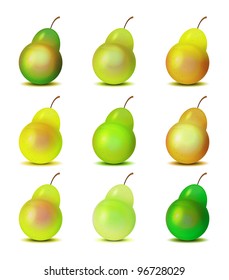 Varicolored pears on white, vector illustration, eps10