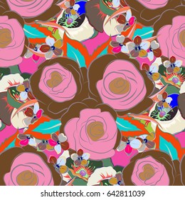 Varicolored seamless background. Floral seamless pattern watercolor effect. Abstract vector seamless pattern flower. Textile print for bed linen, jacket, package design, fabric and fashion concepts.