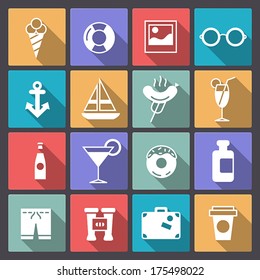 varicolored set of sixteen recreation icons in flat design for mobile or web